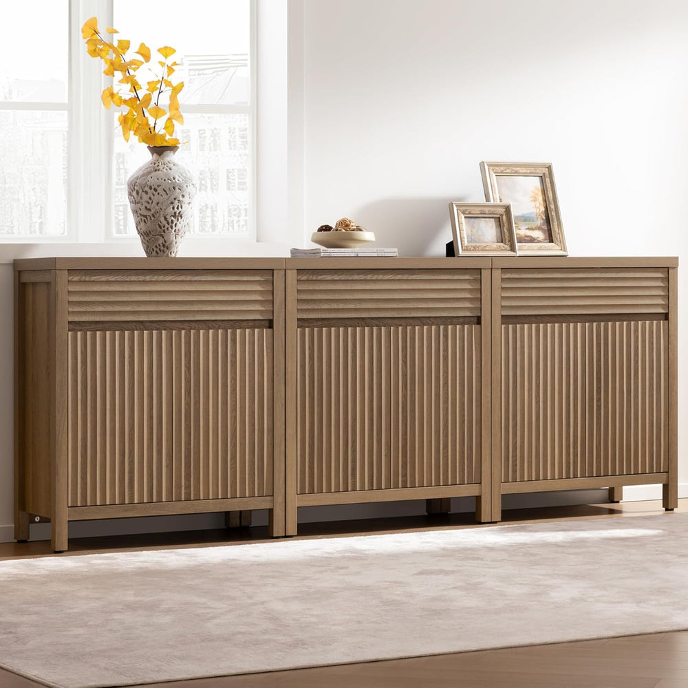 SICOTAS 87" Extra Large Buffet Cabinet with Storage, Modern Fluted Sideb...