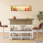 L-Shaped Home Bar Unit, Bar Table with Storage, Brown & White | Wine Glasses Holder and LED Light, Kitchen & Dining Counter Tables for Home, Pub