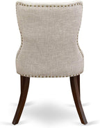 East West Furniture AMSI3-MAH-35 3 Piece Dining Room Table Set Contains a Round Kitchen Table with Pedestal and 2 Doeskin Linen Fabric Parson Dining Chairs, 36x36 Inch, Mahogany