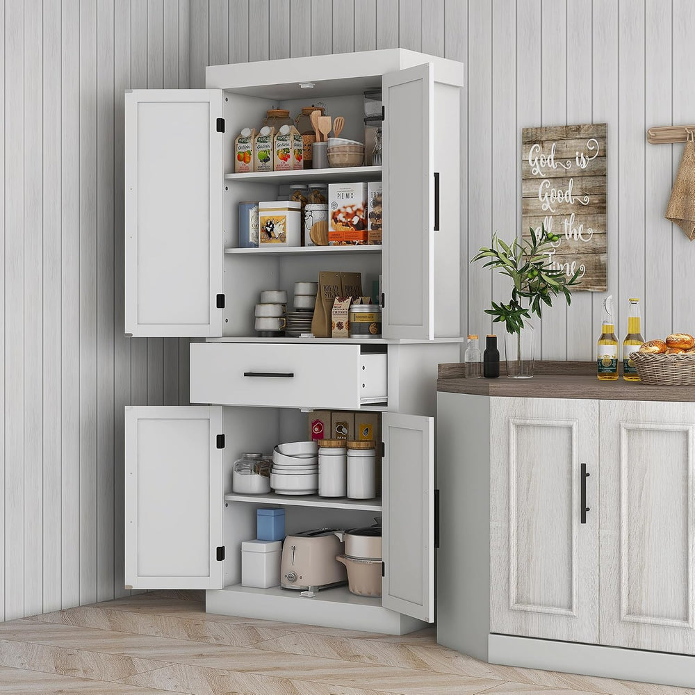 72" Tall Kitchen Pantry Storage Cabinet, Farmhouse Freestanding Sideboar...