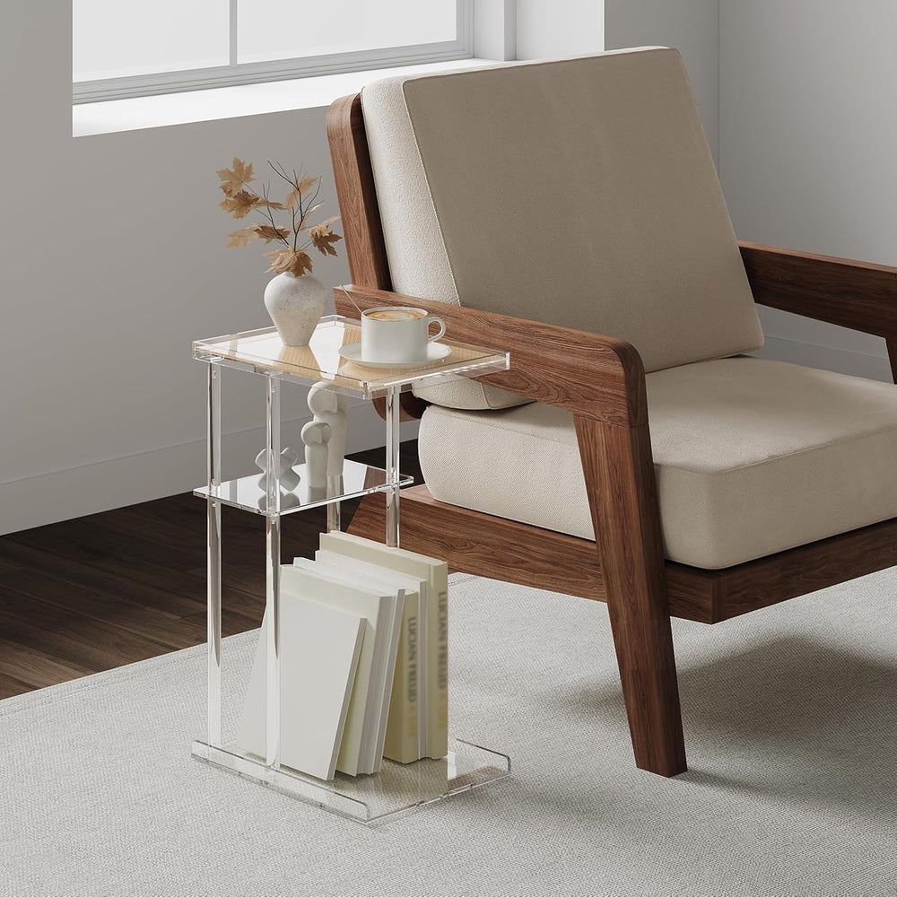 HMYHUM Acrylic C-Shaped End Table, 3-Tier Clear Side Table for Couch, Living ...
