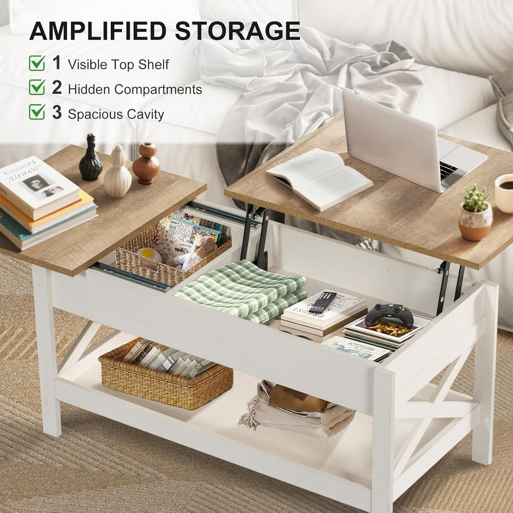 Lift Top Coffee Table with Storage, Small Coffee Table with Hidden Compartmen...