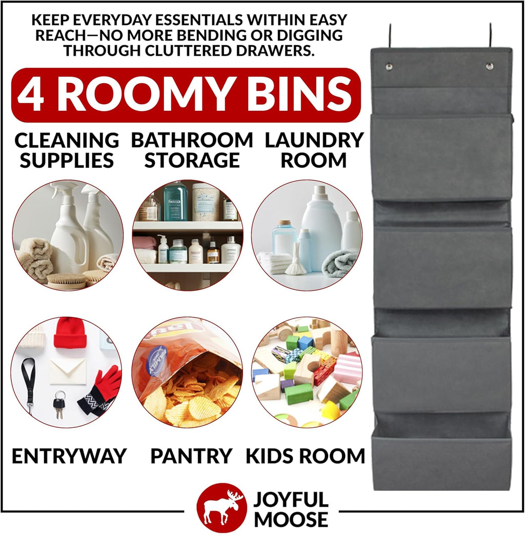 Joyful Moose Over the Door Hanging Organizer Closet Storage Bins Grey