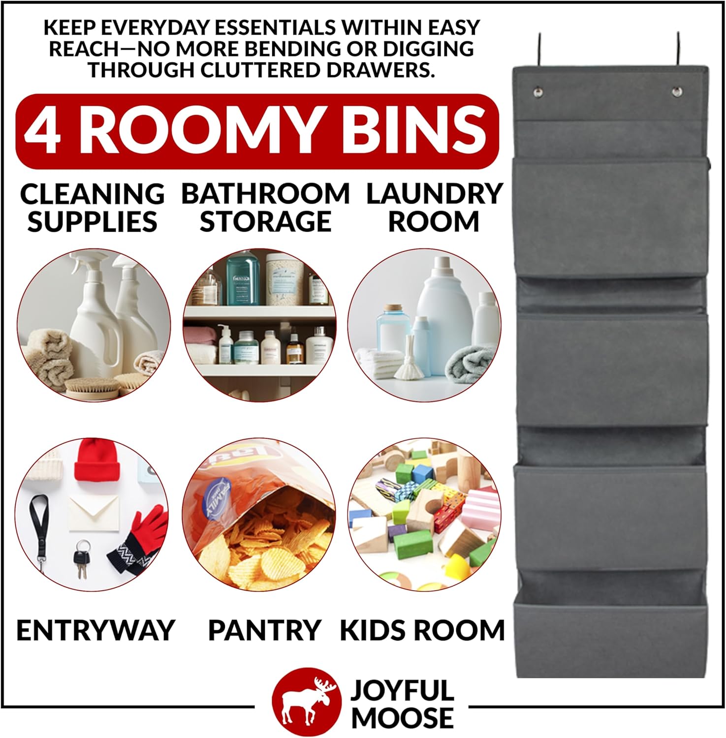 Joyful Moose Over the Door Hanging Organizer Closet Storage Bins Grey
