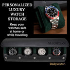 DailyWatch | Personalized Watch Roll Travel Case For 4 Watches - Handmade Genuine Leather Travel Case With Custom Engraving of Name or Initials - Black Green