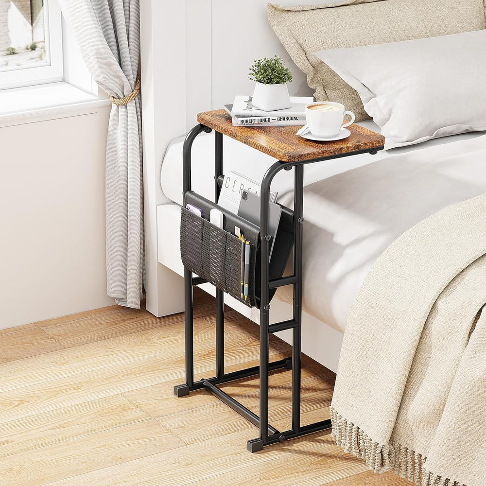 Olldide C-Shaped End Table with Storage Bag, Slide Under Couch Sofa Side Tabl...