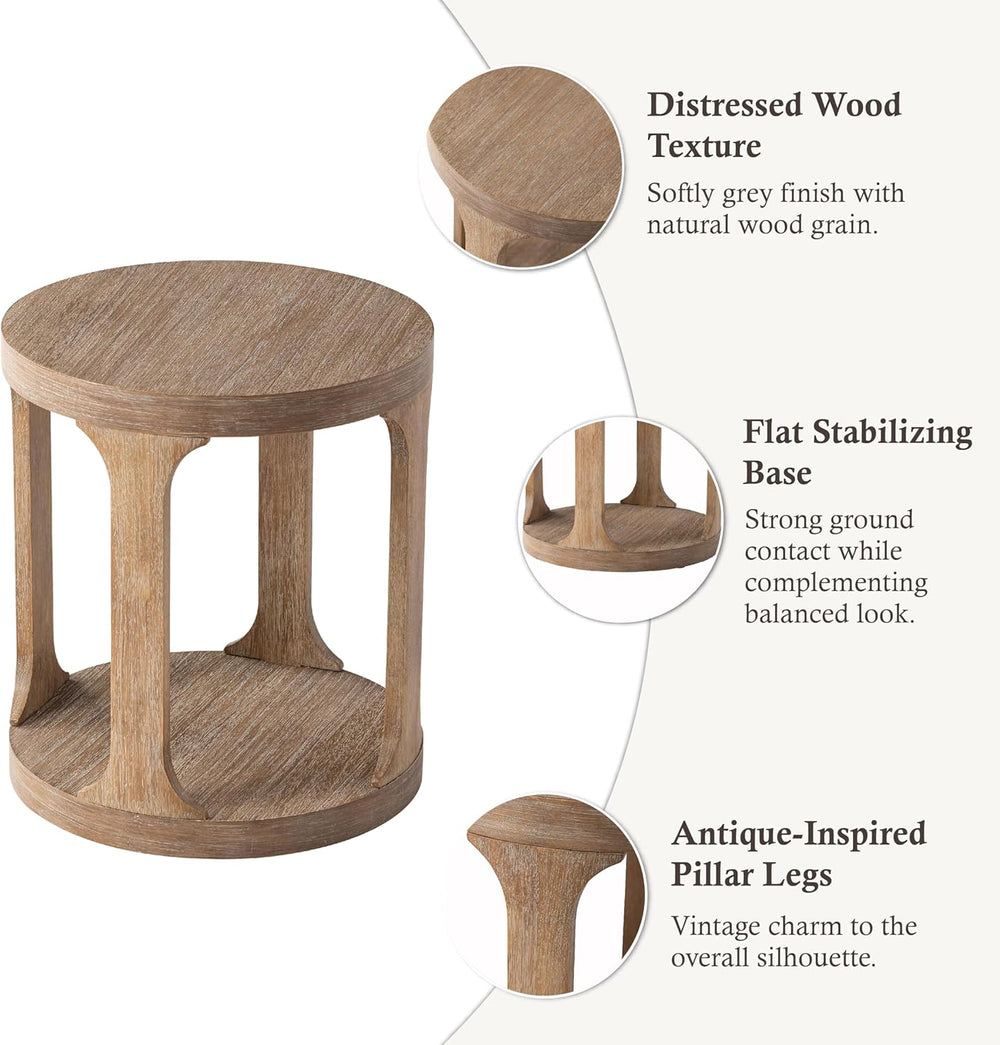 COZAYH Farmhouse Small End Table Wood Round Side Table for Small Space Rustic...