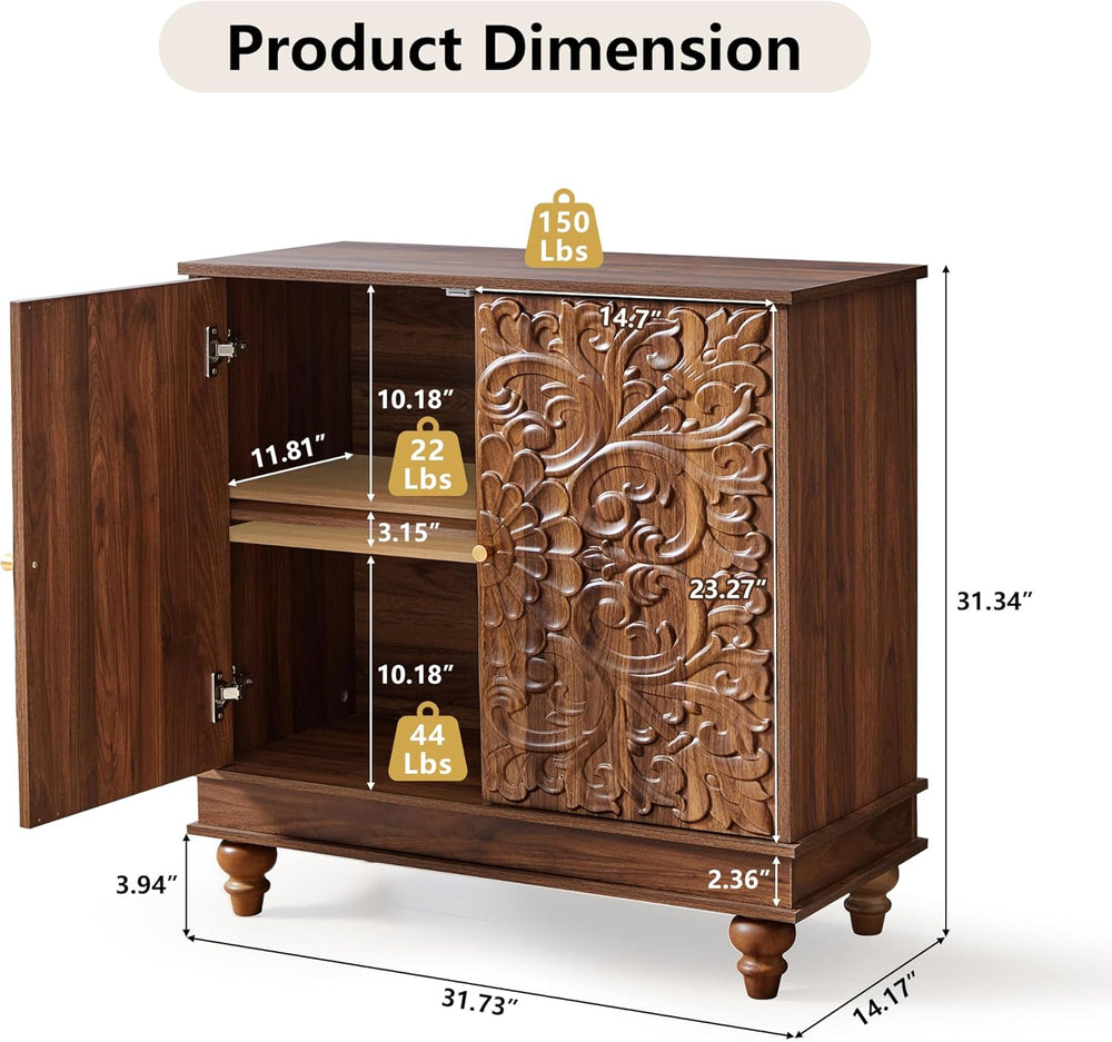 weselon Accent Cabinet with 2 Doors, Farmhouse Carved Buffet Sideboard with A...