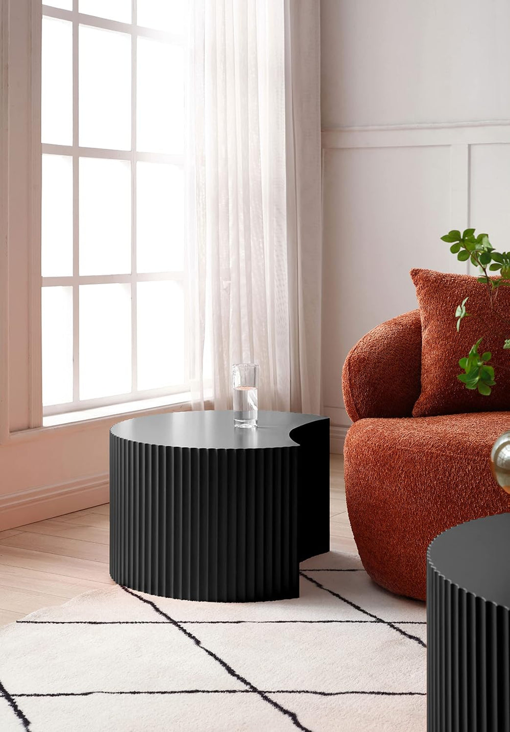 32" Textured MDF Side Coffee Table, Small Nesting Tables with Space Savi...