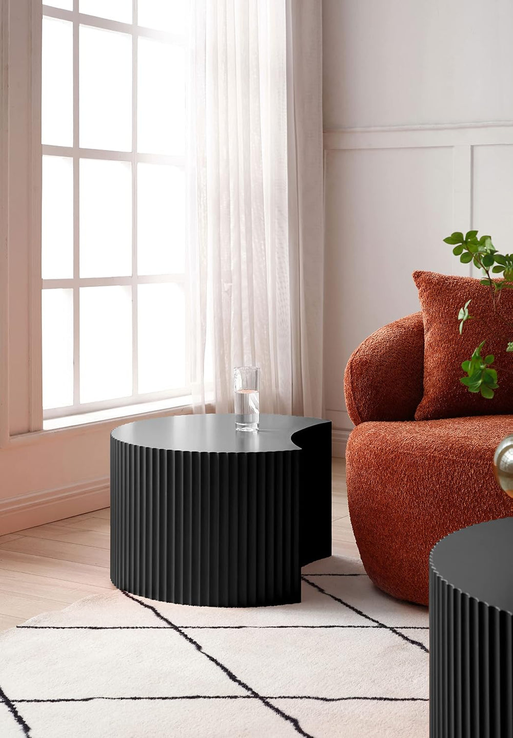 Black Nesting Table Set of 2 Round and Half Moon Shapes,No Need Assembly