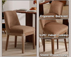 HNY Modern Dining Chairs Set of 2 with Comfortable Back Support, Farmhouse Soft Velvet Upholstered Kitchen Dining Room Chairs with Solid Wood Legs, Armless Accent Side Chairs for Living Room, Khaki