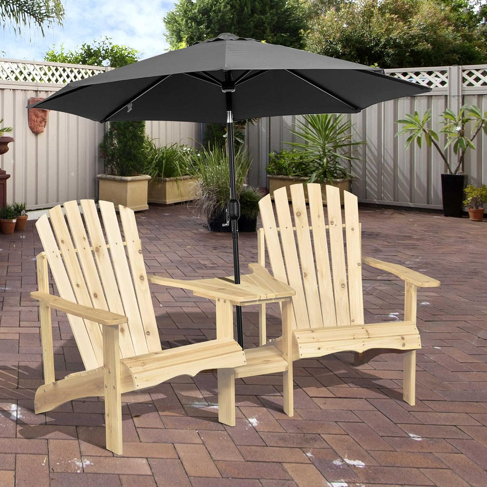 Adirondack Chair Set, 2 Wooden Outdoor Chairs with Center Table and Umbrella ...