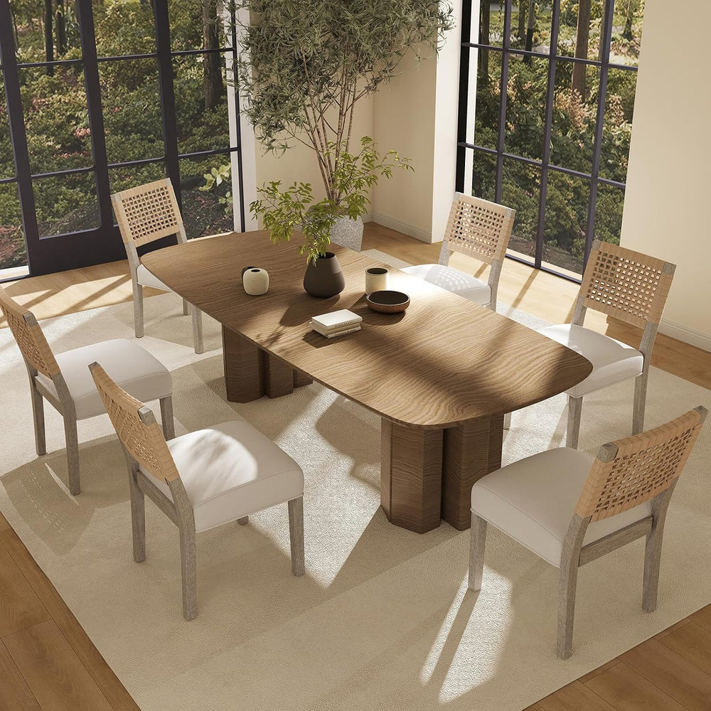 Farmhouse Dining Chairs Set of 4, Upholstered Kitchen Room Chairs with Rattan...