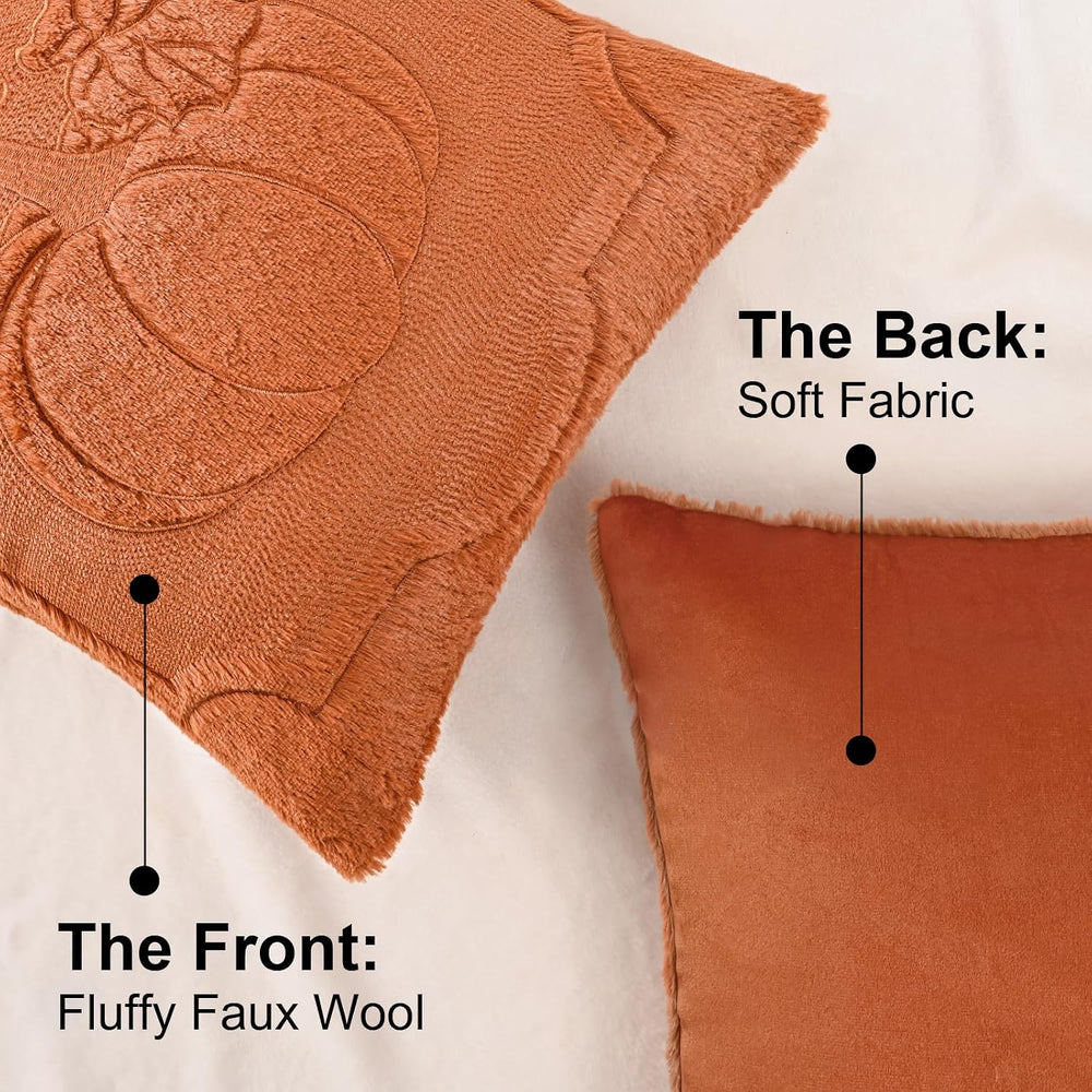 Fall Throw Pillow Covers 18x18 Set of 4 Beige & Orange Pumpkin Pillow Cover