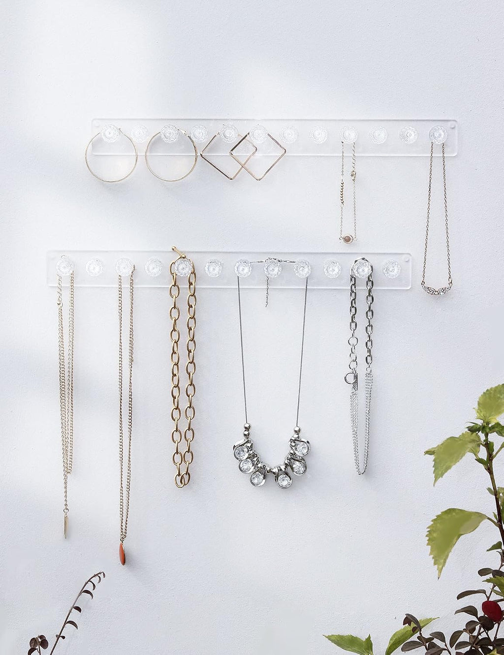 Heesch Necklace Holder, Wall Necklace Hanger, Acrylic Jewelry Organizer | Wall Mount Jewelry Hooks for Necklaces, Bracelets & Chains, Hanging Organizer and Storage, 2-Pack Iridescent
