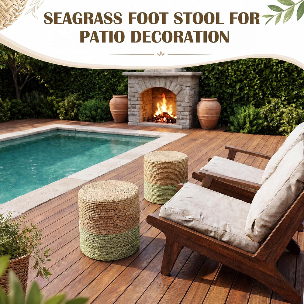 Barydat 2 Pcs 15'' Ottoman Pouf Natural Seagrass Braided Poof Hand We...