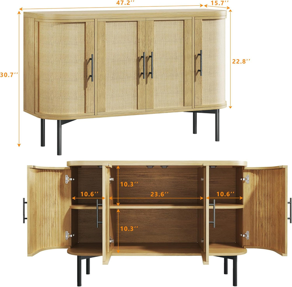 HUAHUU Sideboard Buffet Cabinet with Storage, 47.2" Rattan Sideboard Cab...