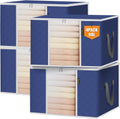 BALEINE 4 Pack Clothes Storage Bags, 24 Gallon Storage Containers with Reinforced Handle, Sturdy Zipper, Closet Organizer for Blanket, Comforter, Pillow, Bedding (Blue, 4 Pack)