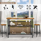 AWQM Kitchen Island with Seating & Storage Shelf, Modern Bar Table and Chairs Set for 2, Wooden Island Table for Kitchen, Dining Table Set for Small Space, Walnut Color