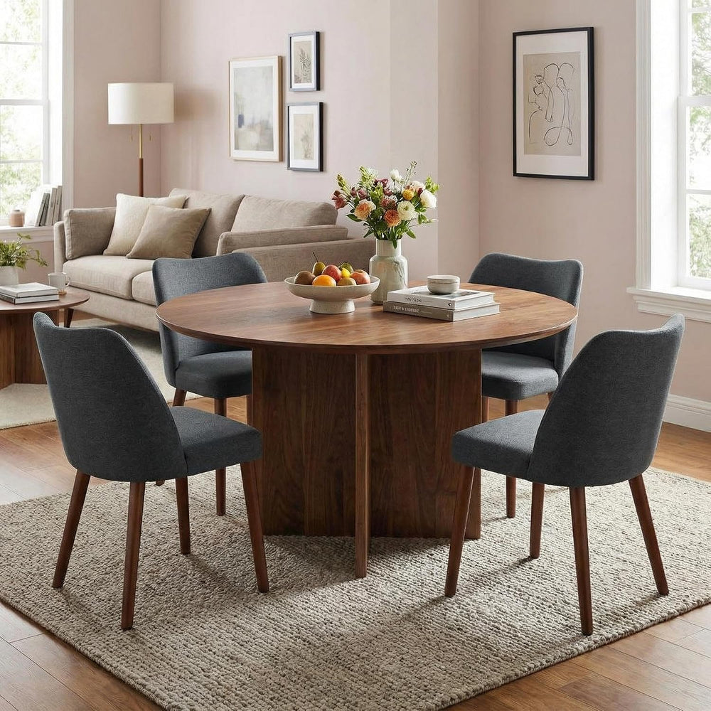 GarveeHome Linen Dining Chairs Set of 4 Upholstered Fabric Dining Chair with ...