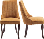 Gold Mid Century Dining Chairs Set of 2, Modern Kitchen & Dining Room Chairs Set of 2, Linen Upholstered Kitchen Chairs, Sillas de Comedor, Wood Legs (Yellow, 2 Pcs)