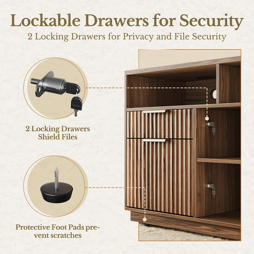 4 Drawer Fluted File Cabinet with Lock for Home Office | Wood Lateral Filing ...
