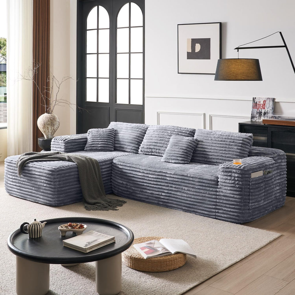 Cloud Sectional Couch with L-Shape Chaise, Modern Modular Sofa with Deep Seat, Built-in Cup Holder & Storage Pocket for Living Room Bedroom, No Assembly Required (Light Gray, Left Facing Chaise)
