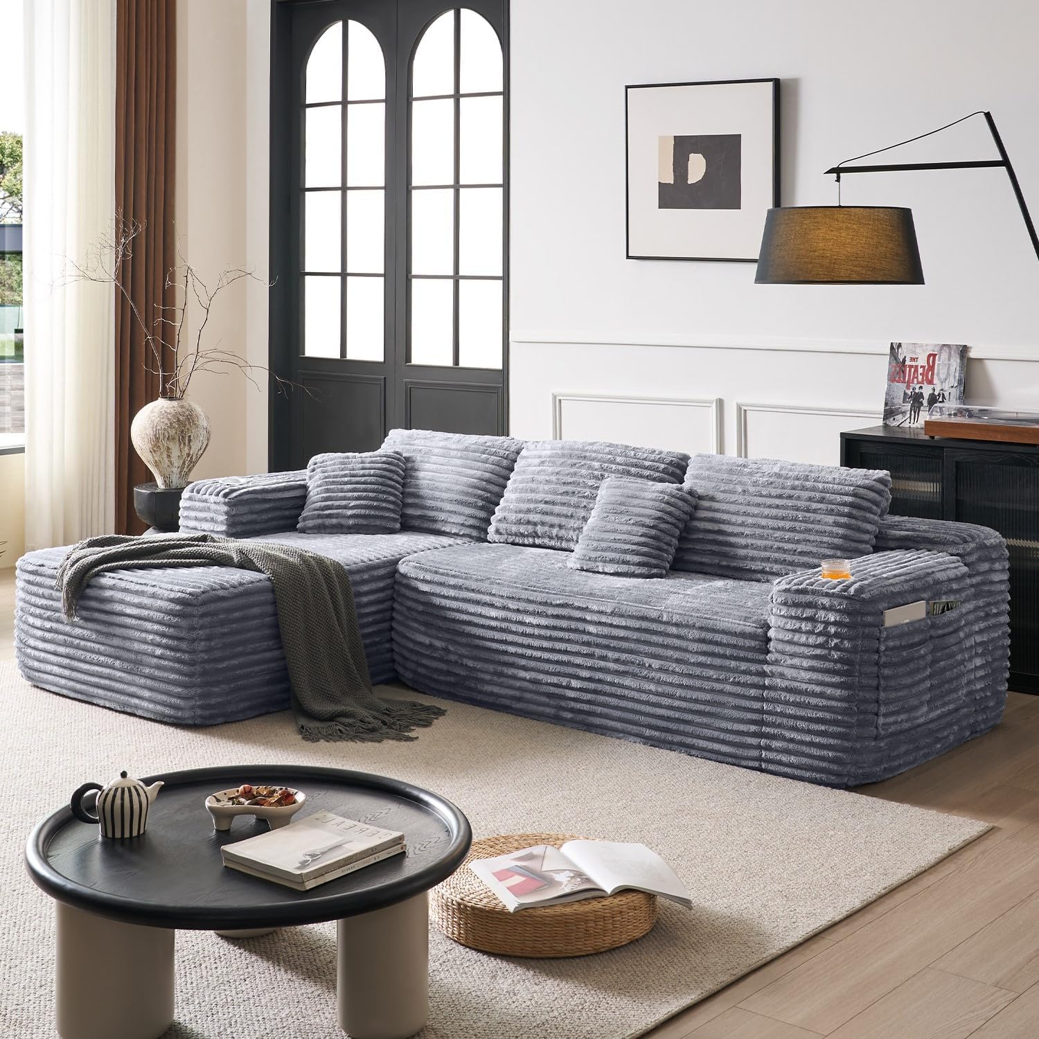Cloud Sectional Couch with L-Shape Chaise, Modern Modular Sofa with Deep Seat, Built-in Cup Holder & Storage Pocket for Living Room Bedroom, No Assembly Required (Light Gray, Left Facing Chaise)