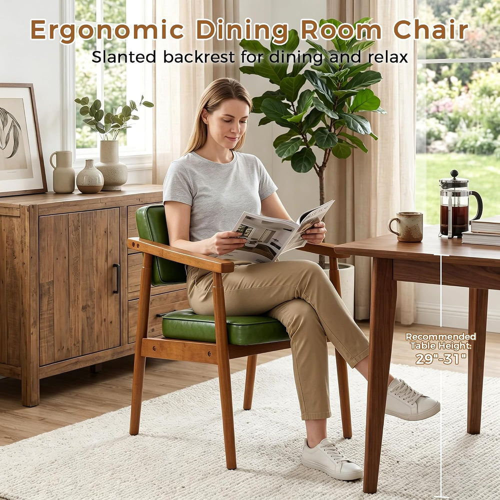 LSSPAID Mid Century Dining Chairs with Wooden Handrail, Pu Upholstered Armcha...
