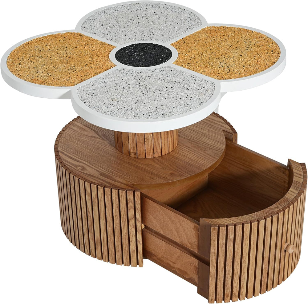 Unique Four-Petal Accent Table with Storage Drawer, Nordic Style Round Side T...