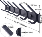 WEBI Coat Rack Wall Mounted,17-1/8 Inch Coat Hooks for Hanging Coats,Heavy Duty Metal Hook Rack Rail with 6 Double Dual Hooks Coat Hanger Wall Mount for Clothes Jacket,Black,2 Packs