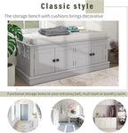 Vintage Hallway Storage Bench with 4 Doors and Adjustable Shelves,Entryway Shoe Rack W/Removable Cushion,for Living Room Bedroom Porch,Gray Wash,42″