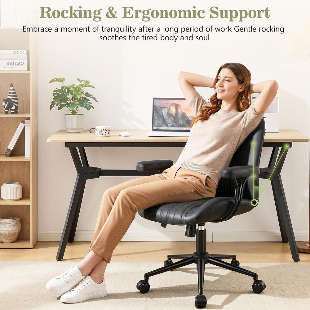 HeroSet Home Office Desk Chair with Removable Armrests, Modern PU Leather Exe...
