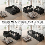 Homall Sectional Couches for Living Room, Modern Boneless Couch with Deep Seat, Upholstered Cloud Sofa, No Assembly Required (Black, Four-Seater Sofa)