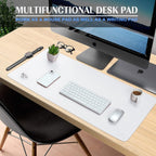 K KNODEL Large Office Leather Desk Mat, Mouse and Keyboard Pad, Computer and Laptop Mat, Desktop Protector and Cover, Writing Pad and Blotter (31.5"x15.7", White)