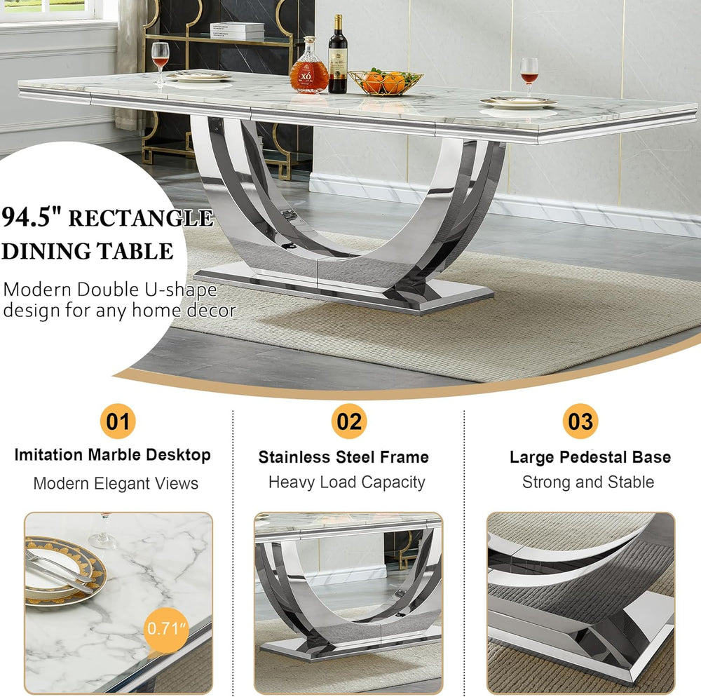 94.5" Large Faux Marble Dining Table Set for 8, Luxury Kitchen Table Set...