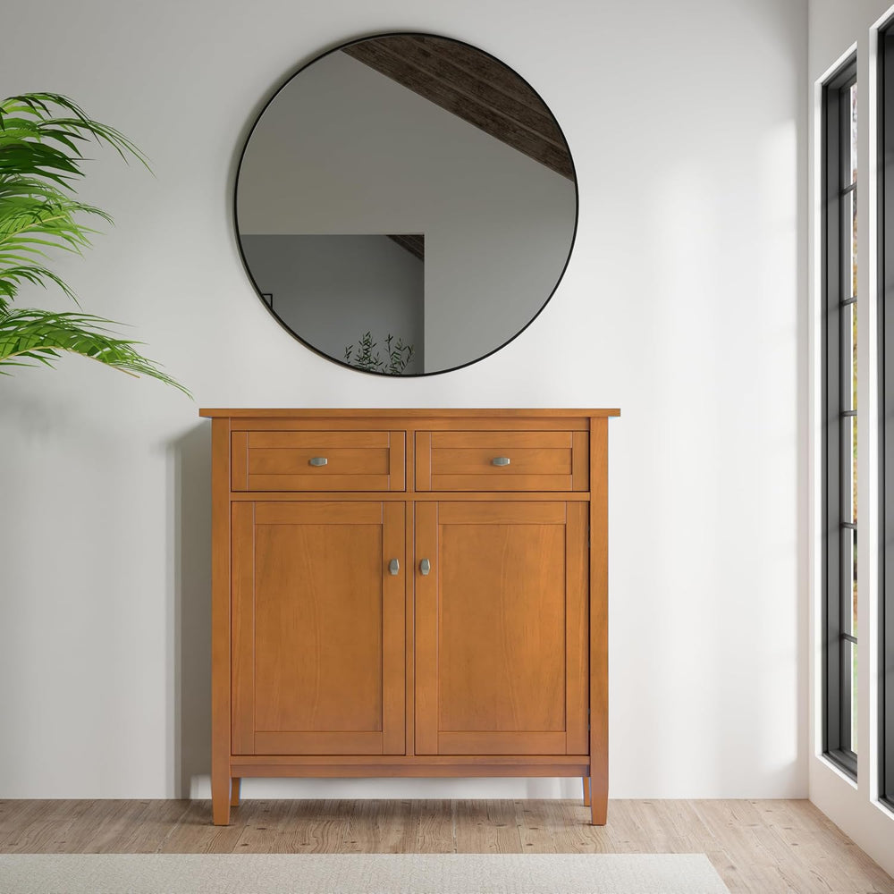 SIMPLIHOME Warm Shaker 36" Solid Wood Cabinet in Light Golden Brown