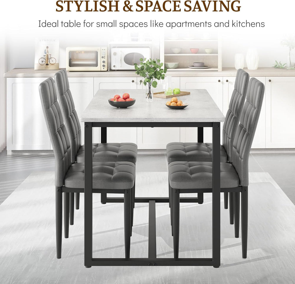 Dining Table Set for 4, PVC Faux Marble Kitchen Table Chairs Set of 4 with Up...