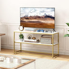 Function Home TV Stand for TVs up to 50 Inch, 2 Tier Entertainment Center, Modern TV Cabinet with Marble Top and Gold Metal Base, 42" Media Console Table with Storage for Living Room Bedroom