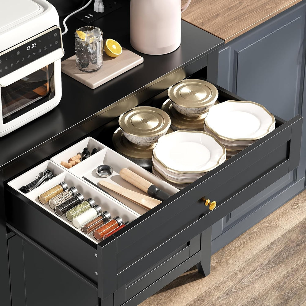 Garvee Pantry Cabinet with 4 Hooks, Kitchen Pantry Cabinet, Coffee Bar Table ...