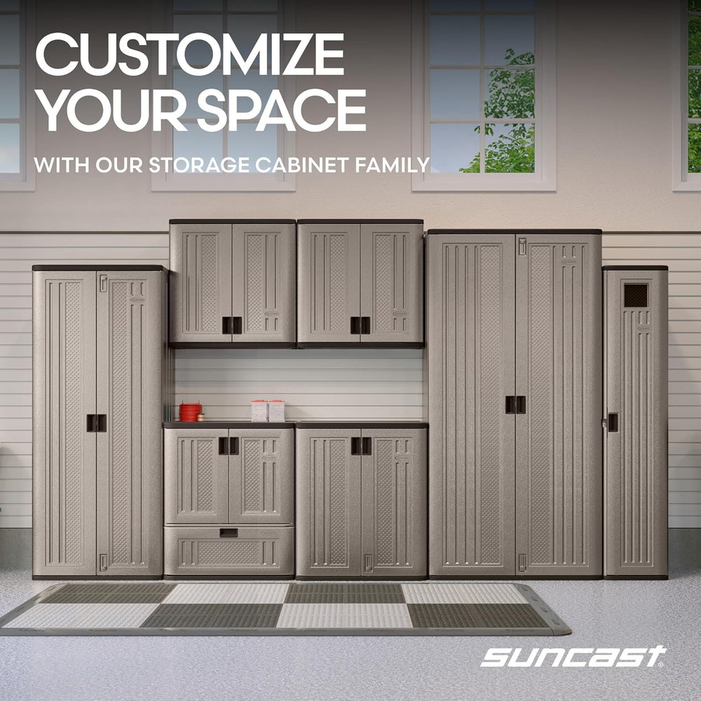 Suncast 9 Cu Ft Base Storage Cabinet, Lockable 2-Shelf Organizer, Platinum