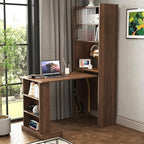 KEIKI Folding Home Office Desks with Pegboard, Glass Doors, Bookshelf & Storage Shelves, Modern Wooden Computer Table Workstation for Work, Study, Writing