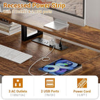 Aheaplus Computer Desk with 3 Drawers, Home Office Desk with File Drawer & Power Outlet, 59'' Gaming Desk with Led Lights, Long Work Desk with Storage, Printer Cabinet and Monitor Shelf, Rustic Brown