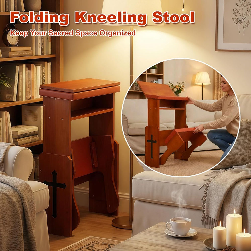 Fanwer Folding Prayer Bench for Home Use - Adjustable Wooden Kneeler for Pray...
