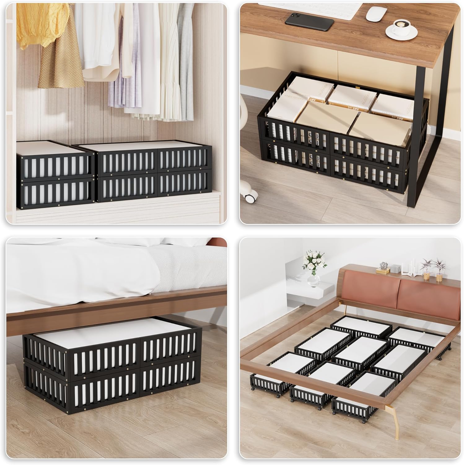 Bamboo Under Bed Storage with Wheels,Rolling Underbed Shoe Organizer Box for Shoes,Blankets,Toys,Clothes Container Space-Saving Bins for Bedroom,Closet,Dorm,Nursery