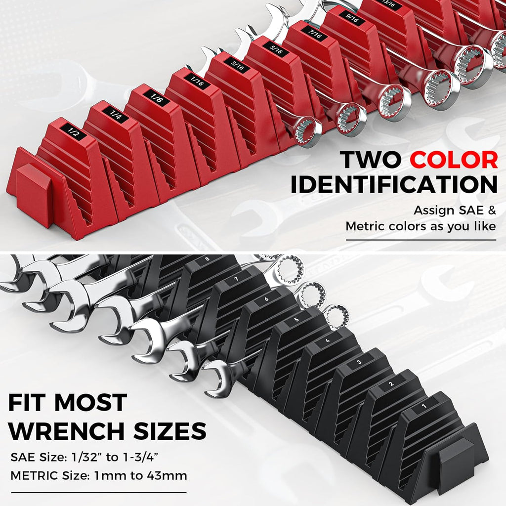 48PCS Magnetic Modular Wrench Organizers for Tool Drawers - Black & Red - Wrench Rack with Metric & SAE Labels, Customizable Magnet Tool Storage Holder for Tool Box Organization