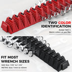 48PCS Magnetic Modular Wrench Organizers for Tool Drawers - Black & Red - Wrench Rack with Metric & SAE Labels, Customizable Magnet Tool Storage Holder for Tool Box Organization