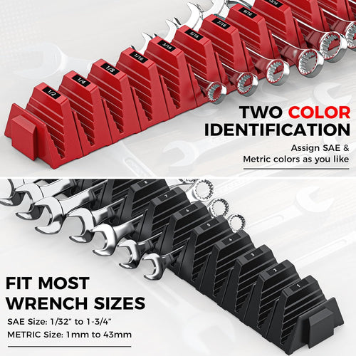 48PCS Magnetic Modular Wrench Organizers for Tool Drawers - Black & Red - Wrench Rack with Metric & SAE Labels, Customizable Magnet Tool Storage Holder for Tool Box Organization