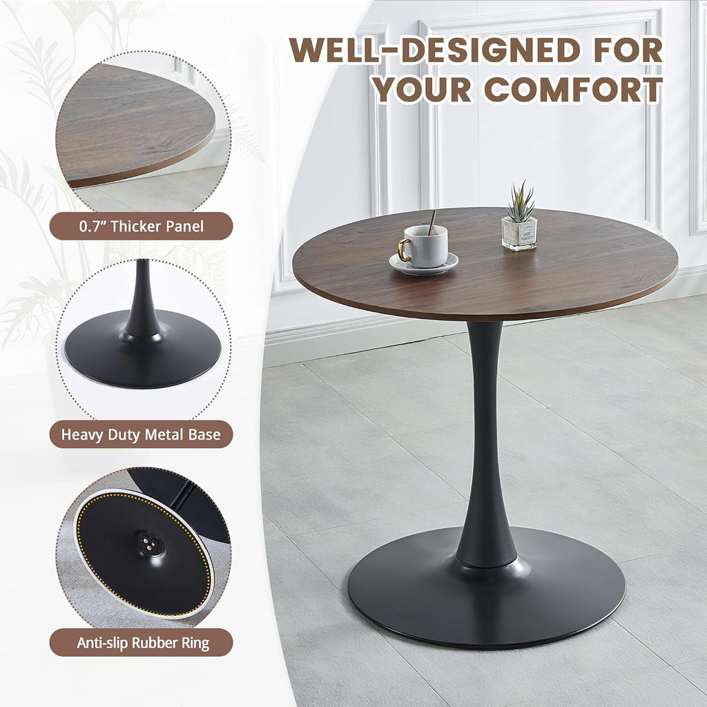 5-Piece Round Dining Table Set,31.5" Mid-Century Modern Kitchen Table with 4 Chairs,Tulip Pedestal Table & Solid Wood Legs,Space Saving Compact Furniture for Small Spaces Apartment Home,Walnut/Black