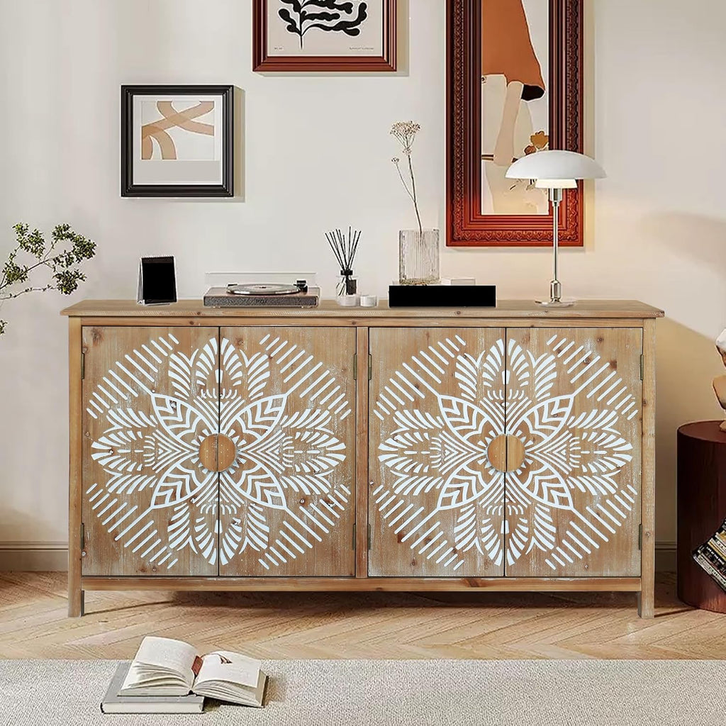 Vintage Rustic Accent Cabinet with 4 Doors, Modern Pantry Cabinet, for Entryway Living Dining Room Bedroom,for Kitchen Home